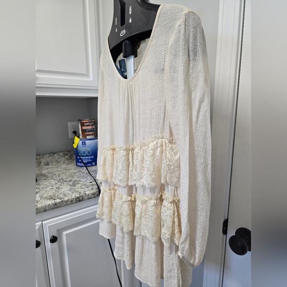 Vintage Boho Gauze Womens top size small, cream colored with tiered lace Romanti - Picture 9 of 13